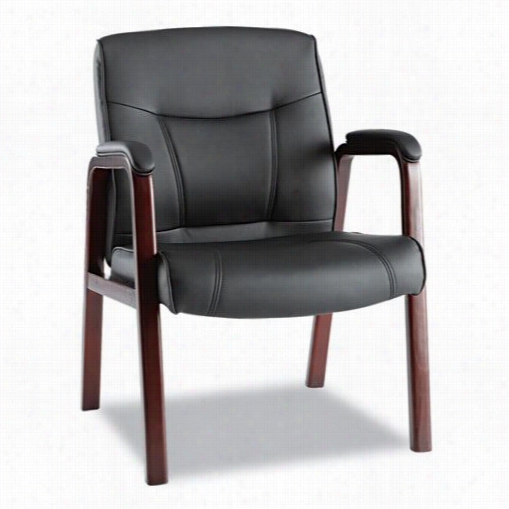 Alera Alema43als10m Maddaris Series Leather Guest Chair With Wood Trim And Four Legs In Black/mahogany