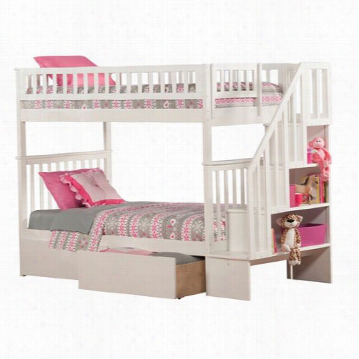 Atlantic Furniture Ab56642 Woodland Twin Over Twin Staircase Bunk Bed With 2 Urban Bed Drawers