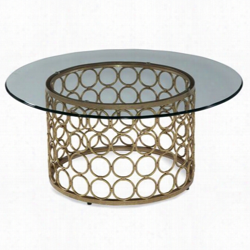 Bassett Mirror T2789-120b-tec Carnaby Round Cocktail Table In Lux Gold And Gold Leaf