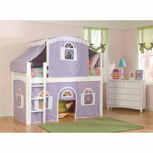 Bolton Funiture 9841500lt3lw Windsr Twinlow Loft Bed In White With Lilac/white Top Pavilion, Bottom Curtain And Slide