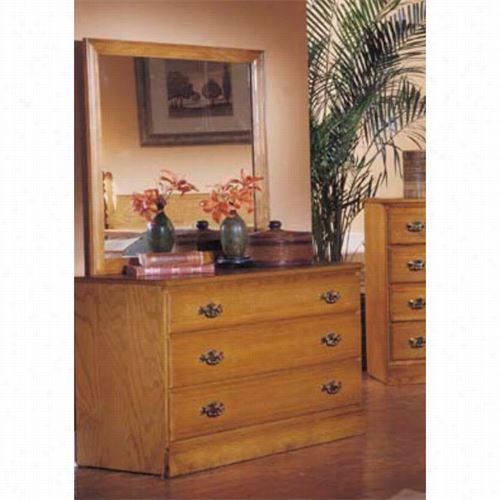 Carolina Movables 235300-236400 Carolina Oak 3 Drawer Single Dresser With 30"" X  34";" Landscape Mirror In Golden Oak