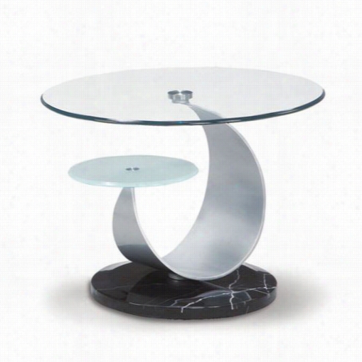 Glo Bal Furniture T161e Jubo Clear Glass End Table W1th Black Marble Base