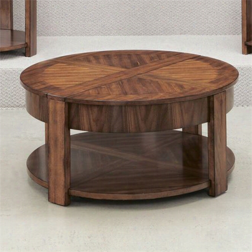 Hammary 287-911 Maxim Round Lift Lid Cocktail Tale In Coarse Brown Walnut