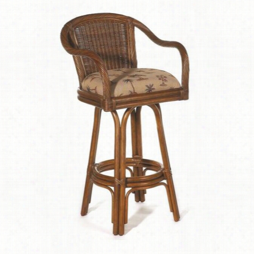 Hospitality Rattan 102-6101-atq-b Key West Indoor Swivel Rattan And Wicker 30"" Bar Stool I Antique With Cushin As Shown