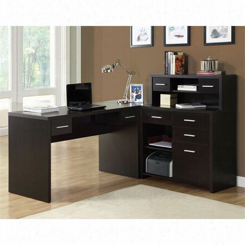 Monrc H Specialties I7018 H Ollow Core L  Shaped Home Office Desk In Cappuccino