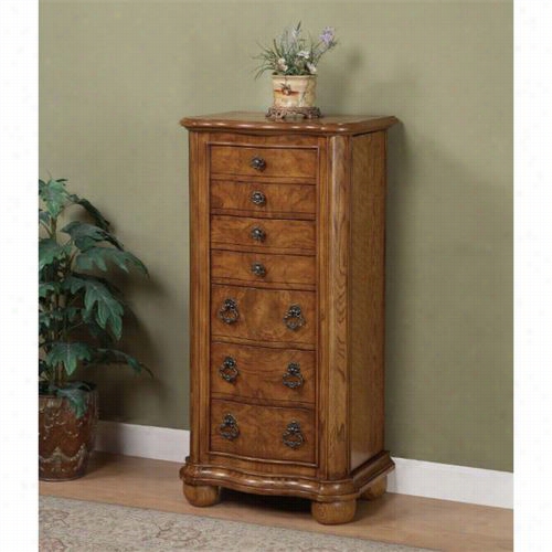 Powell Furniture 277-314 Porte R Vallley Jewelry Armoire In Distressed Oak With White Ash Burl And Walnut Inlay/back Lining