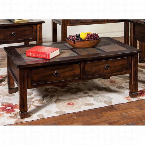 Sunny Designs 3143dc Santa Fe Co Ffee Table Through  Slate Top In Dark Chocloate