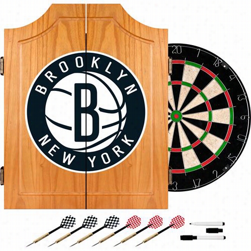 Traremark Home Nba7000-bn Brookltn Nets Nba Wood Dart Cabineet Set