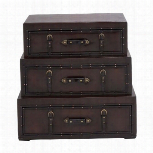 Woodland Imorts 5574 Rich Design And Natural Texture Wooden Lleather Trunk Cabinet