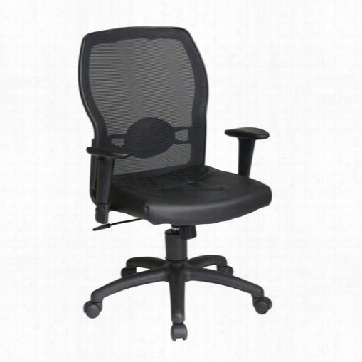 Worksmar T599402 Woven Mesh Back Chair With Black Leatheer Seat