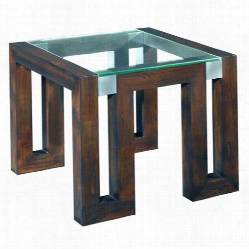 Allan Copley Designs 30504-02- Gcalligraphy Square Glass Top End Table In Espresso With Brushed Stainless Steel Accents