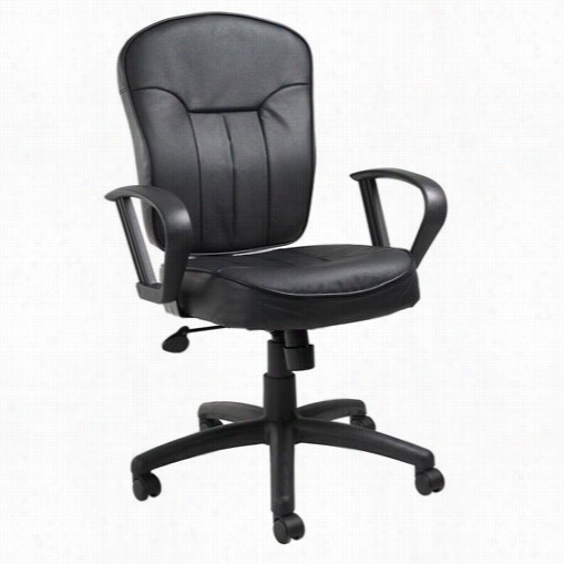 Boss Office  Products B1562 Leather Task Chair In Black With Loop Escutcheon