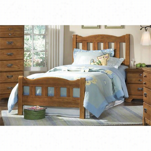 Carolina Furniture 387450-387453-971900 Creek Side Queen Slat Bed In Autumn Oak