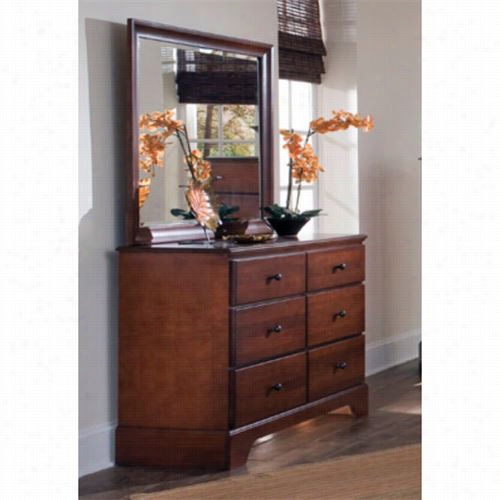 C Arolina Furniture 465600_466600 Premier 6 Drrawer Double Dresser With 36"" X 31"&" Landscape Bevel Mirror In Brown Cherry