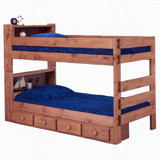 Chelsea Internal Furniture 312004-415-s Twin Over Twin Bookcase Bunk  Bed With Storage In Mahogany Stain