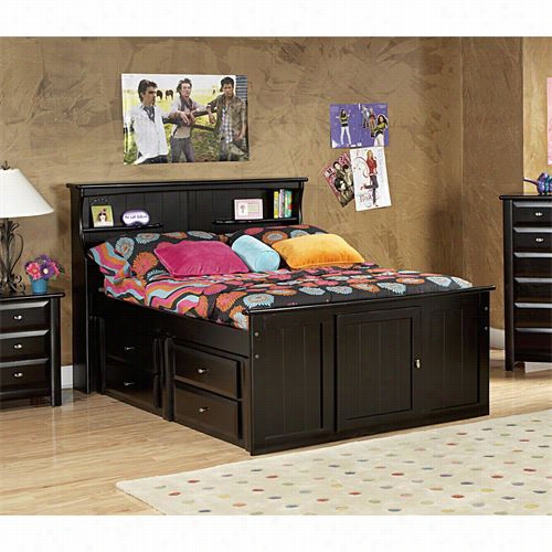 Chelesa Home Furnituer 3 534505-4509 Full Bed With Bookcase Headboard Annd Storagein Black Cherry