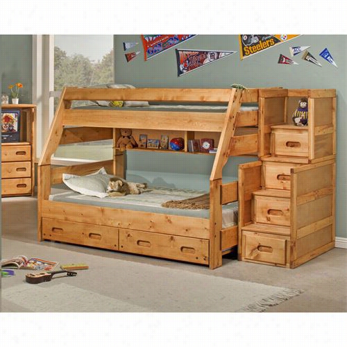 Chelsea Home Furniture 3544720-4754-t Twin / Full Bunk Bed With Trundle And Stairway Chest Iin Cinnamon