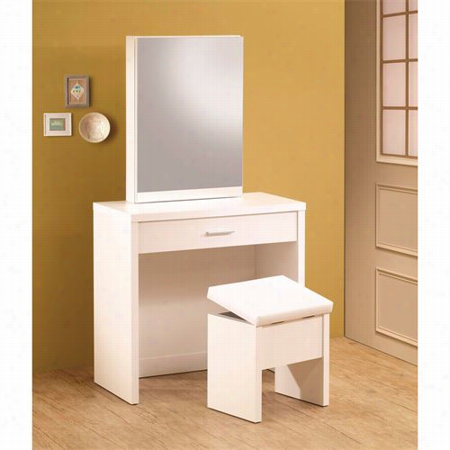 Coaster Furniture 300290 Vanity With Hidden Mirror Storage An Lift-top Stool In White