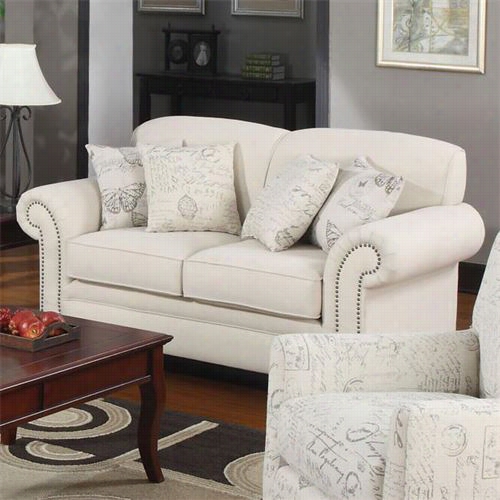 Coaseyr Furniture 502512 Norah Traditional Love Seat In Oatmwal With Antique Inspored Detail