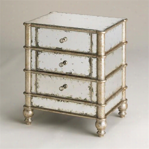 Currey And Company 4211 Harlow Three Drawer Chest In Antique Mirror/silver Leaf