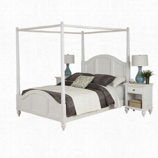 Home Styles 5543-5102  Bermuda Queen Anopy Bed And Two Night Stands In Brushed White