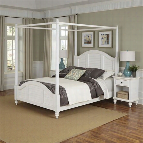 Home Styles 5543-6102 Bermuda King Canopy Bed And Two Night Stands In Brushe Dwhite