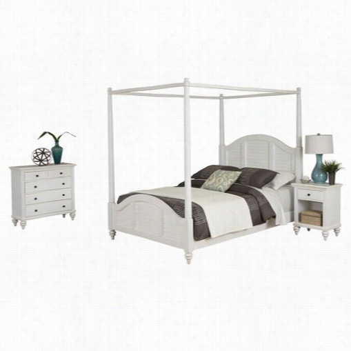 Home Styles 5543-6103 Bermuda King Canopy Bed, Night Stand,  And Chest In B Rushed White