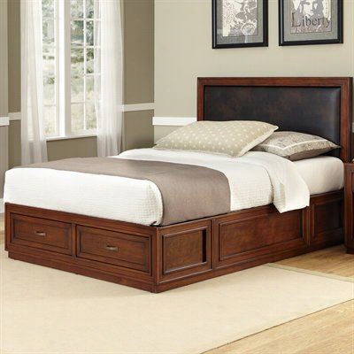 Home Styles 5546-500a Duet Platform Queen Panel Bed Wwithbrown Leather Inset In Rustic Cherry