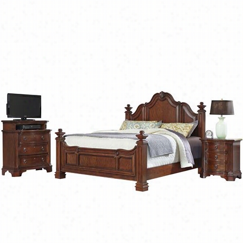 Home Styles 5575-6025 Santiago Sovereign Bed, Night Stand And Med Ia Chest In Cognac