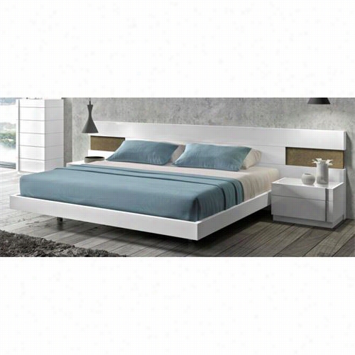 J&m Furniture 17869-k Amora King Bed In White Lacquer And Stone Slate