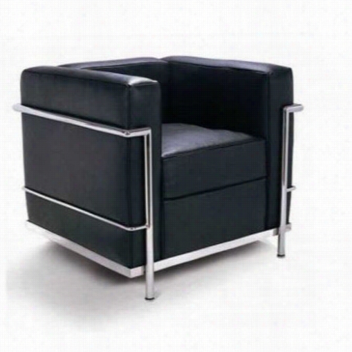 Mobiital Classic-contemporary-lola-armchair Lola Armchair In Black Leatheer With Sttainless Steel Tube Frame