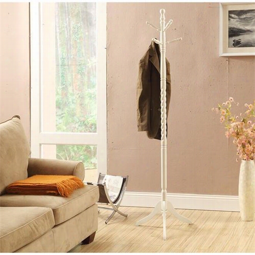 Monarch Specialties I3057 Traditional Solid Wood Coat Rack In Antique White