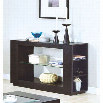 Monarch Specoalties I7812s Sofa Table In Cappuccino With Glass Insert And Shelf