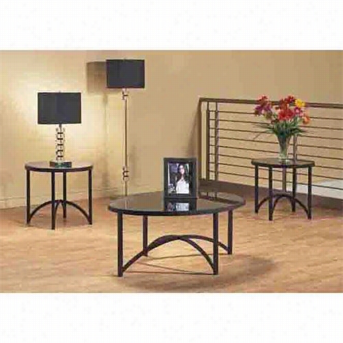 Monarch Specialties I7920p Metal 3 Pieces Table Set With Tempered Glass In Black