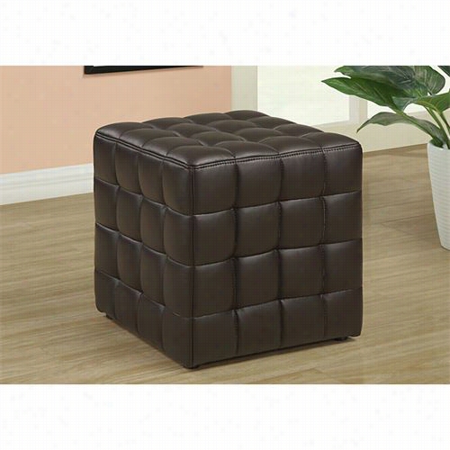 Monarch Specialties I8980 Leather Look Ottoman In Dark Brown