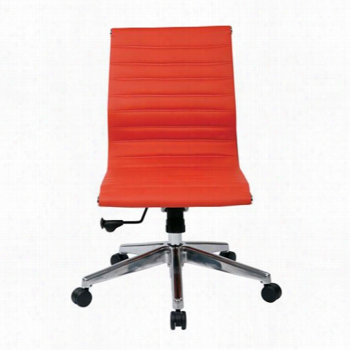 Office Star 73639 Middle Back Armless Red Eco Leather Chair With Polished Aluminum Arms And Base