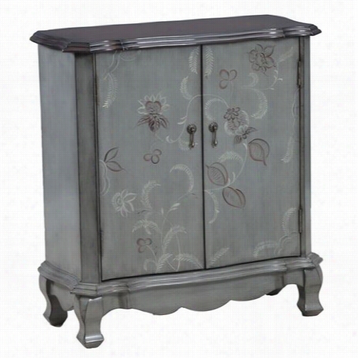 Powell Fyrniture 14a1362c Floral 2 Door Console In Distressed Blue Grey