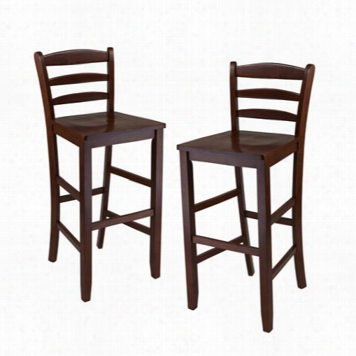 Winsome 94249 29"" Countdr Ladder Back Stool In Antique Walnut - Set Of 2