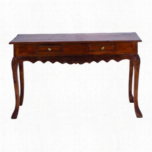 Woodland Imports  38339 Mahogany Wooden Console With Drawers And M Edia Storage Shelves