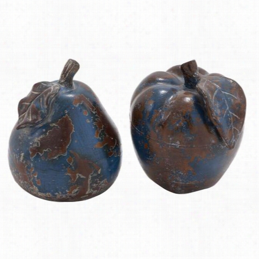 Woodland Imports 64889 Ceramic Decorative Stnoeware Made Apple And Pear Decr - Set Of 2