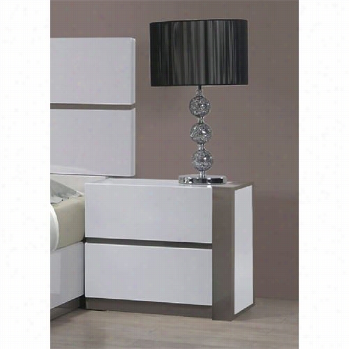 Chintaly Imports Manila-ns-l Manila Left 2 Drawer Night Stand In  Gloss Wiyte / Grey