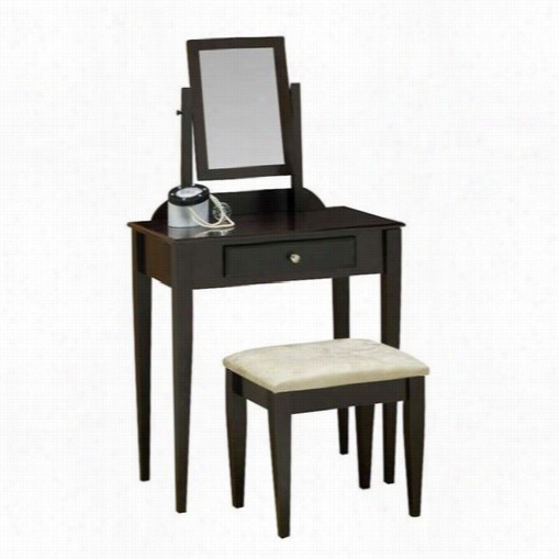 Monarch Specialties I3370 2 Pieces Vanity Set In  Cappuccino With A Micro-fibre Stool