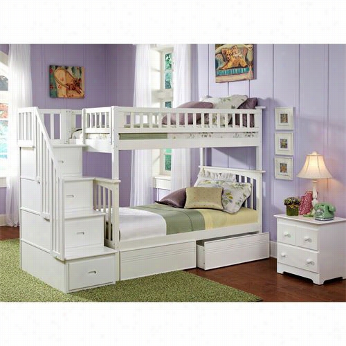 Atlantic Furniture Ab5561 Columbia Twin Over Twin Staircase Bunk Bed With 2 Flat Panel Bed Drawers