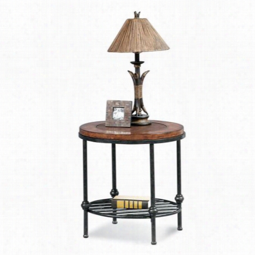 Bassett Mirror T1062-220ec Entley Round End Table With Leather Inset In Tobacco And Pe Wter