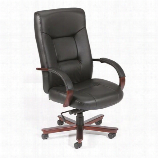 Boss O Ffice Products B8902 Executive Leather Hih Bca Seat Of Justice With Mahogany Wood And Knee Tilt