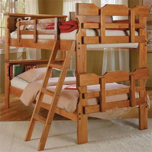 Chelsea Hom E Furniture 3615001 Twin / Twin Bookcase Scalloped Bunk Bed In Honey