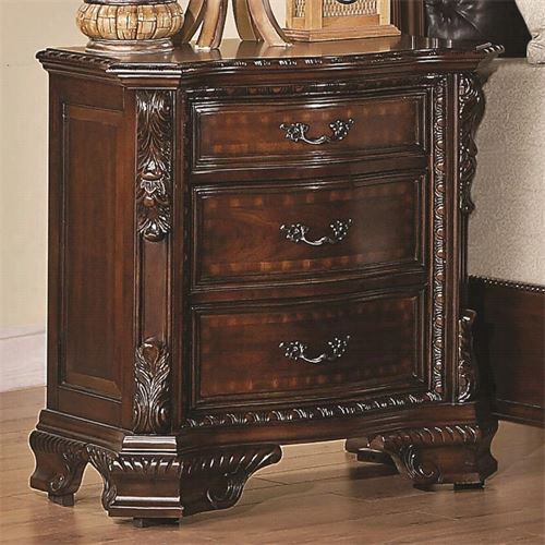 Coaster Furniture 202262 Maddison Night Stall With Carved Wood Detailing In Warm Bro Wn Cherry