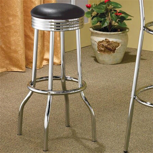 Coaster Furniture 2408 Cleveland Chrome Plated Soda Fountain Bra Stool In Black - Set Of 2