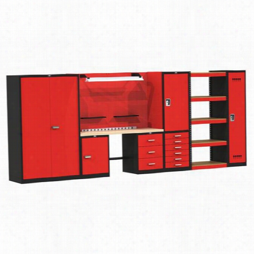 Hallowell Fkcomplete-lg-m 210"&qu Ot;w X 24""d X 78"&qut;h Fort Kno Completemodular Workbench Systeem In Black/red With Wood Top