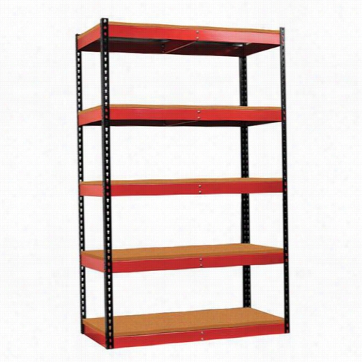 Hallowell Fkr482478-5s-w-br-ht 48""w X 24""d X 78""h 5 Levels Starter Knock-down Fort Knox Rivetwell Shelving Unit With Particle Board Deck  In Black Posts/red B